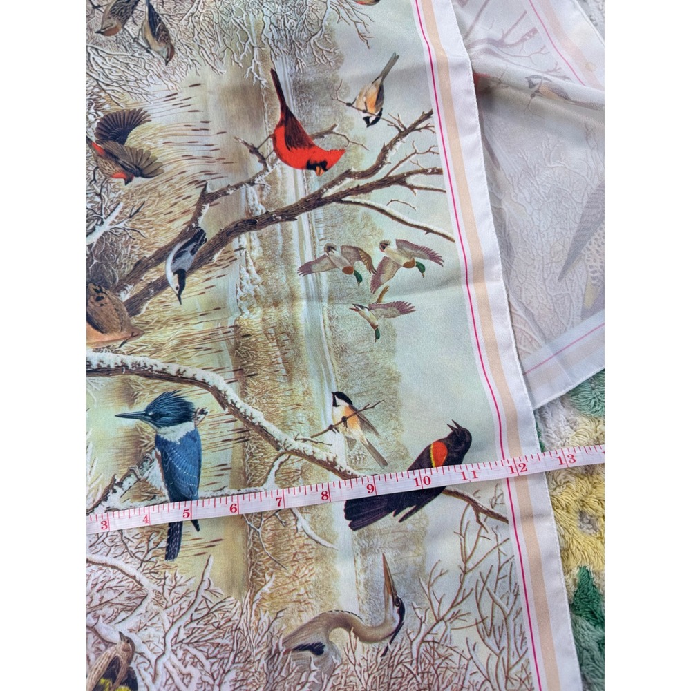 Vintage 1979 National Wildlife Federation Bird Scarf Winter Nature Print 21x21 - Picture 7 of 7